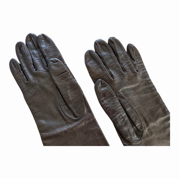Vintage Leather Gloves Brown 3/4 Length Retro Accessories Size Large Winter Wear - Picture 2 of 9